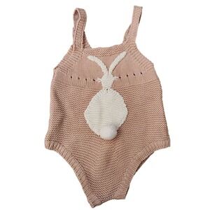 Stella McCartney Kids Pink Knit Bunny Romper Pom Pom Tail 6 Months